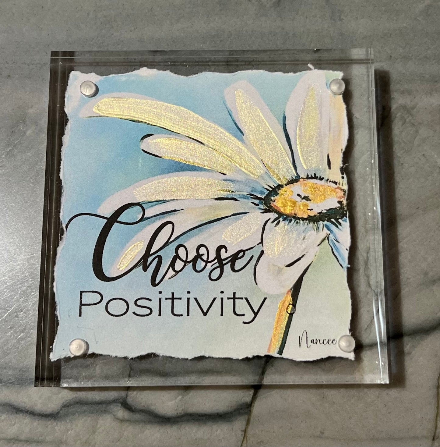 Choose Positivity 4 x 4 acrylic block in blues