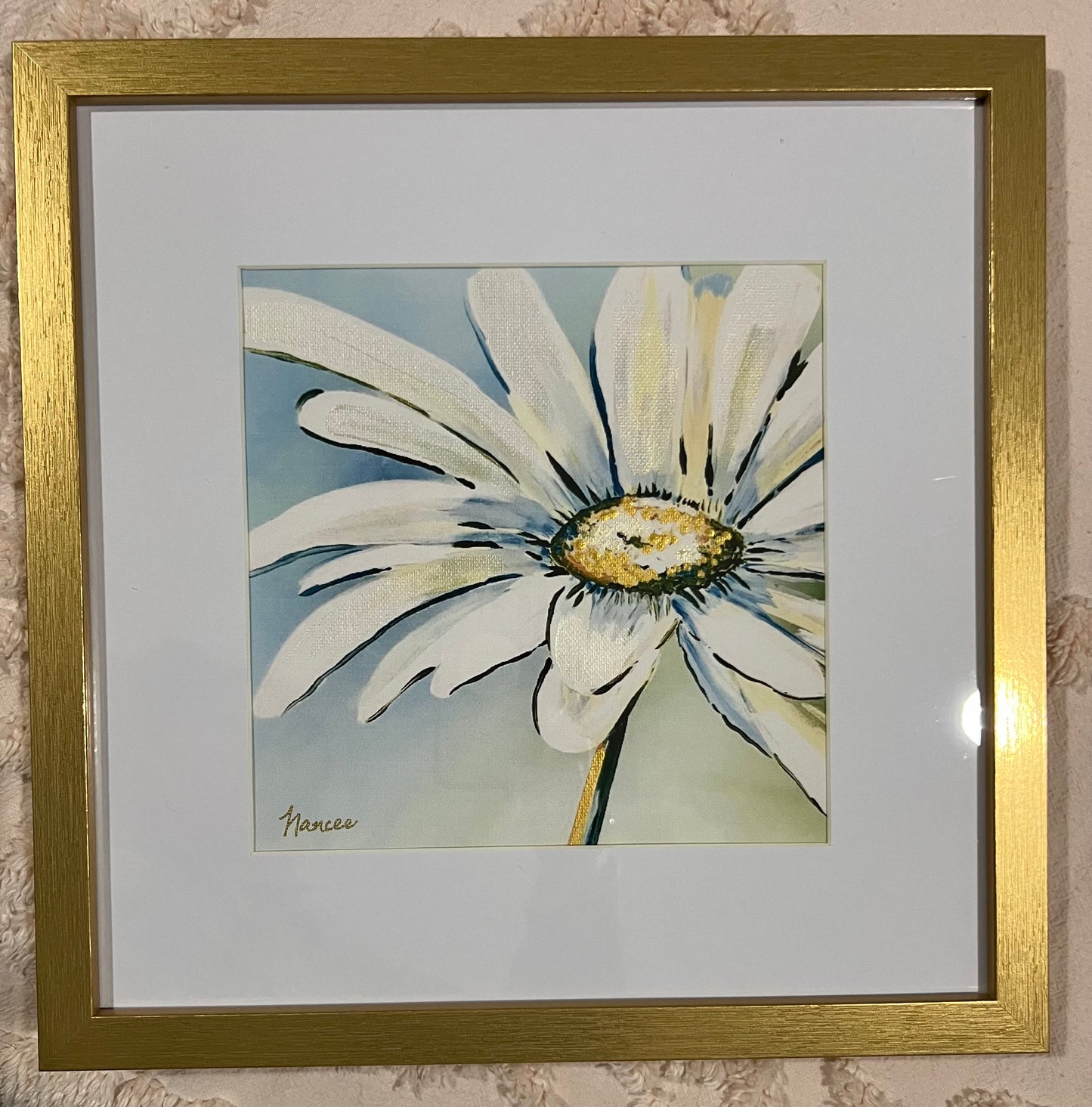 Framed art - daisy in blue - 12" x 12"