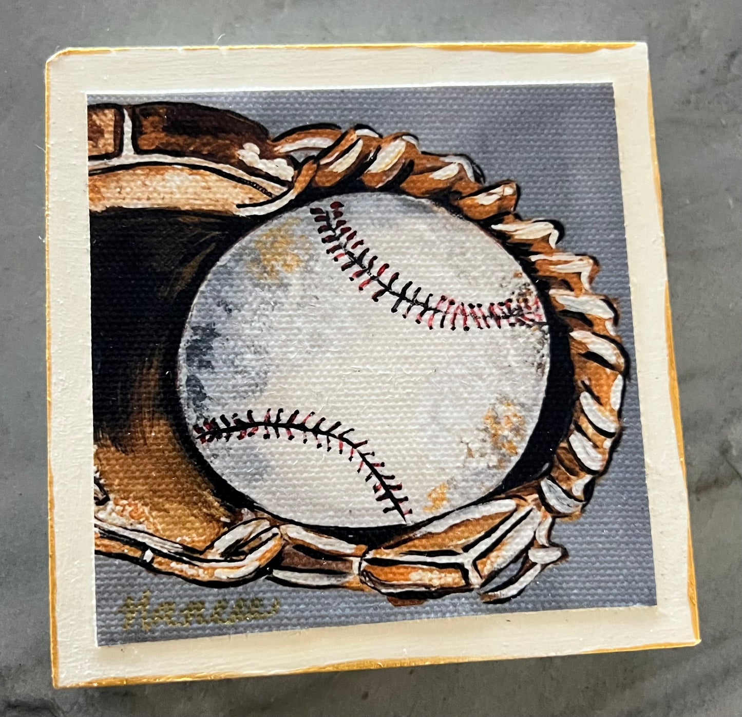 Baseball wooden block 4" x 4"