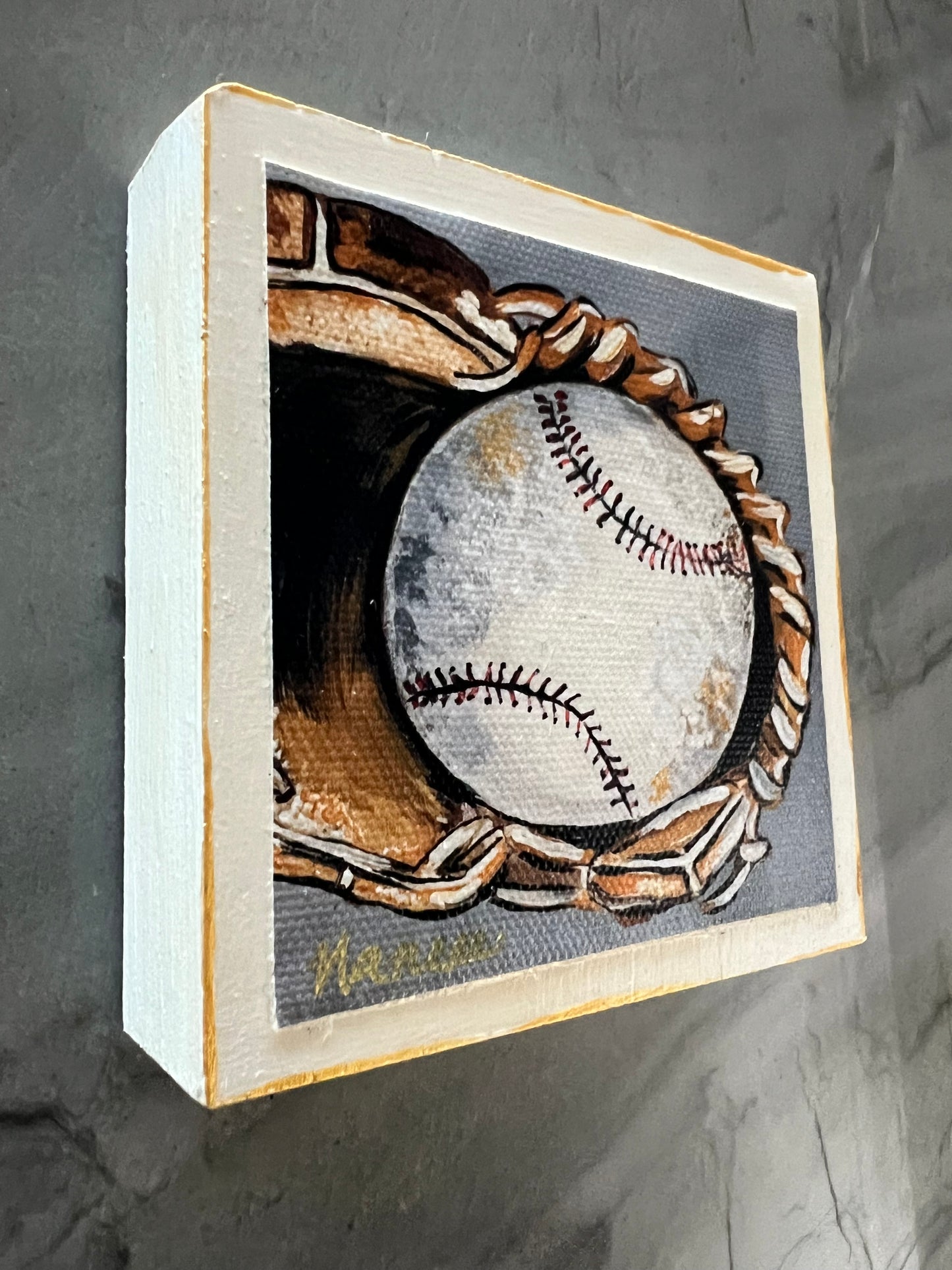Baseball wooden block 4" x 4"