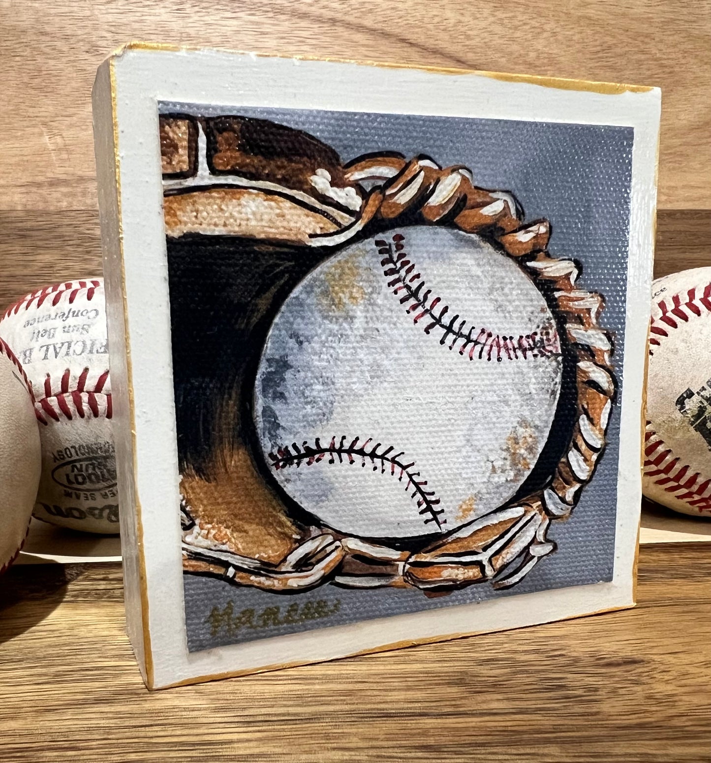 Baseball wooden block 4" x 4"