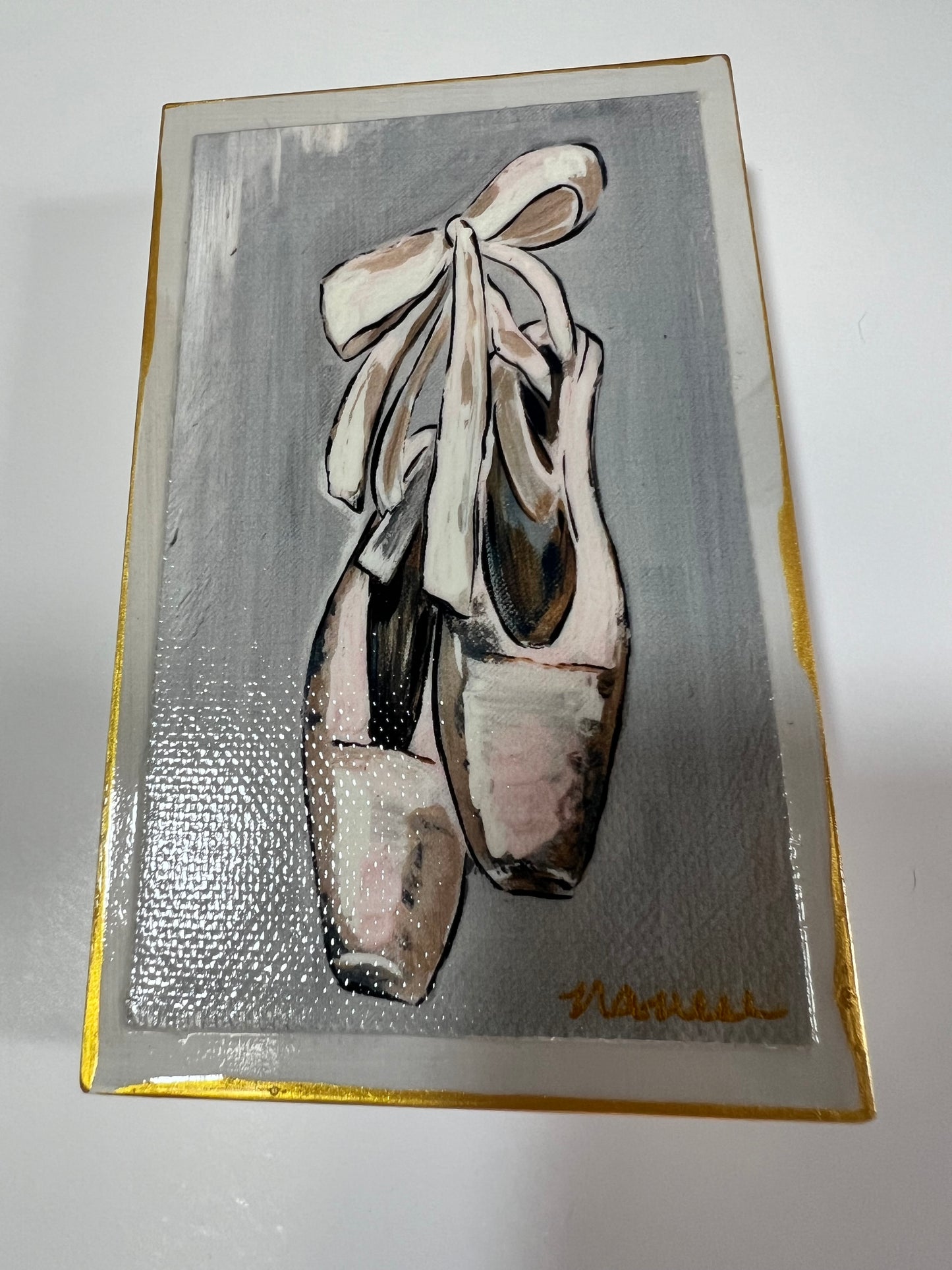 Let's Dance - 3"x5" wooden block - Ballet Slippers