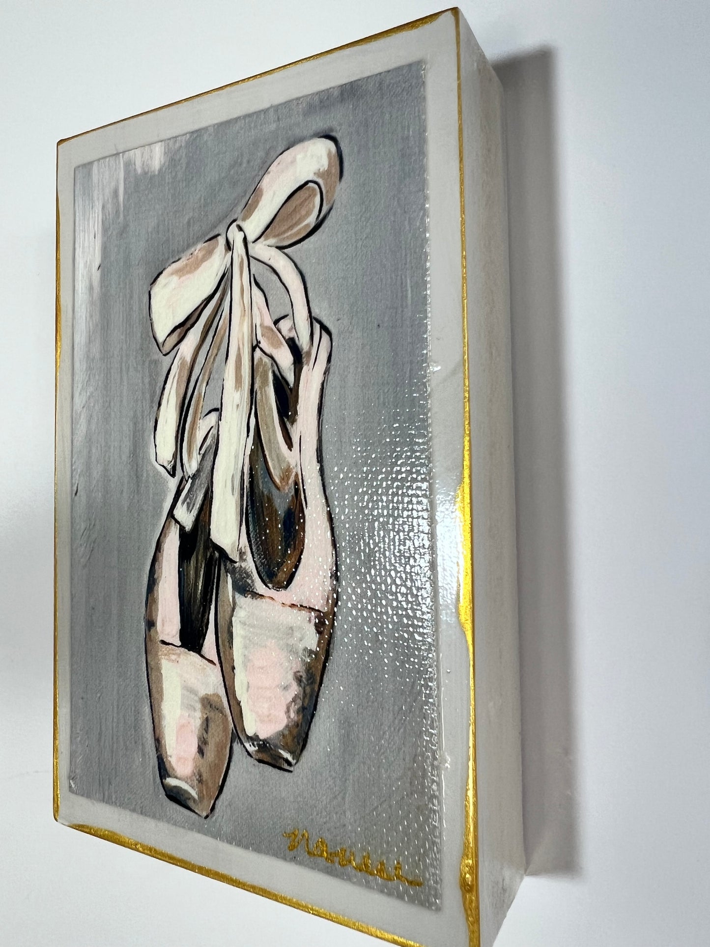 Let's Dance - 3"x5" wooden block - Ballet Slippers