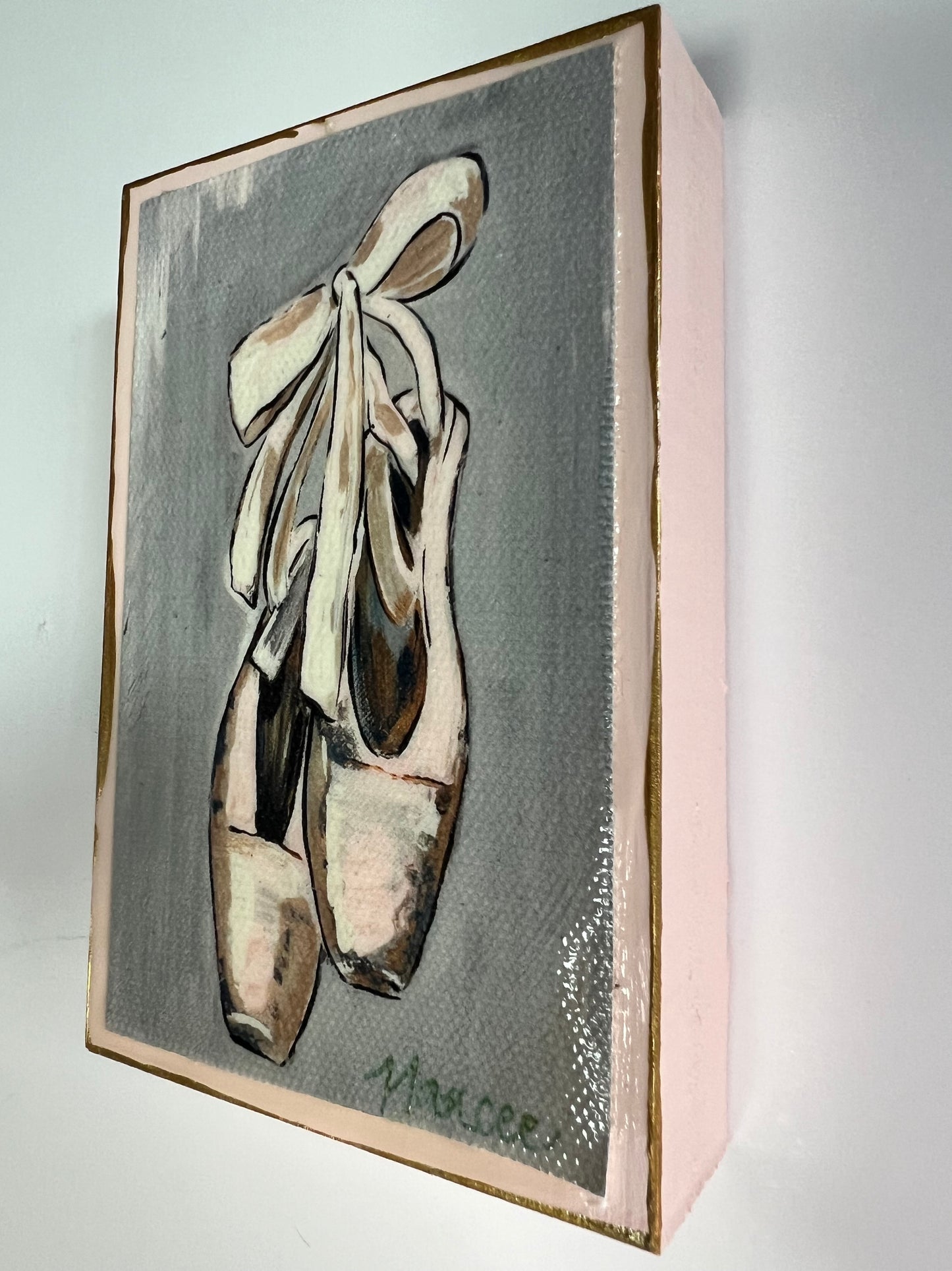 Let's Dance - 3"x5" wooden block - Ballet Slippers
