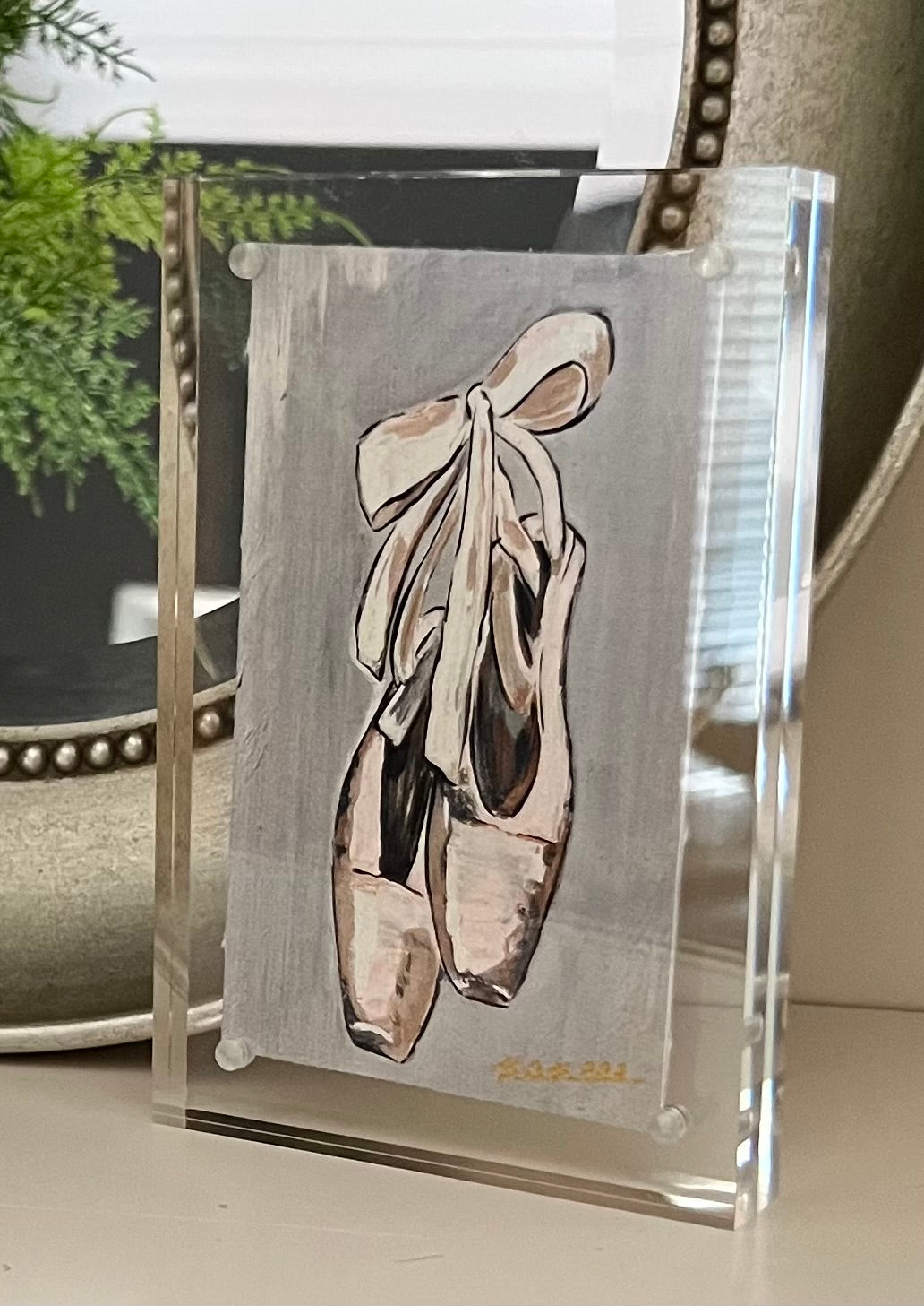 Let's Dance 4" x 6" Acrylic framed art - Ballet Slippers