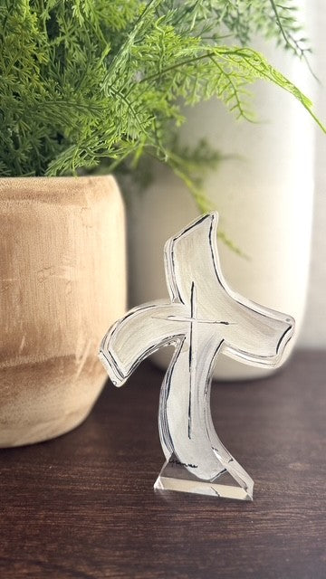 Acrylic Curvy Cross in White and Cream