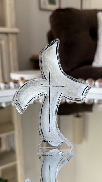 Acrylic Curvy Cross in White and Cream