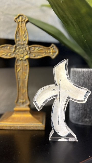 Acrylic Curvy Cross in White and Cream